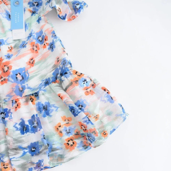Tanya Taylor Mini Eliza White Orange & Blue Watercolour Floral  Dress XS NWT - Picture 3 of 8